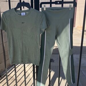 Reebok Women's Olive Leggings with White Accents